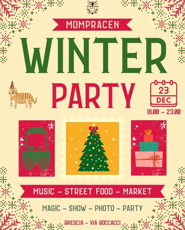 Locandina del Mompracen Winter Party 2023 in via Boccacci