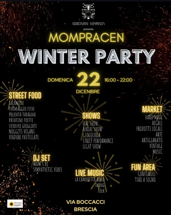 Locandina del Mompracen Winter Party 2024 in via Boccacci